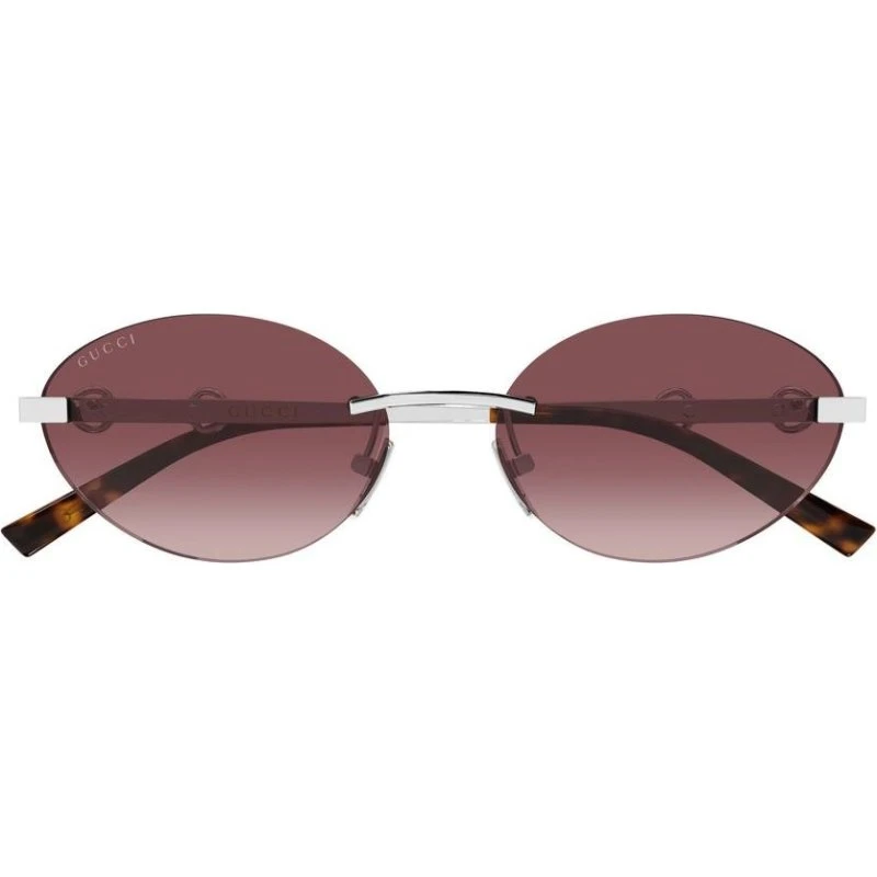 Gucci GG2051S Lunettes de Soleil Rondes Argentées et Verres Rouges