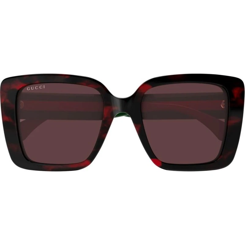 Gucci GG1861S Lunettes de Soleil Carrées Havane et Lentilles Rouges