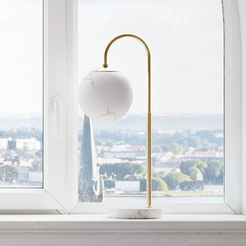 Lampe à poser Bellagio By Rydéns, Laiton et Verre Marbré Blanc