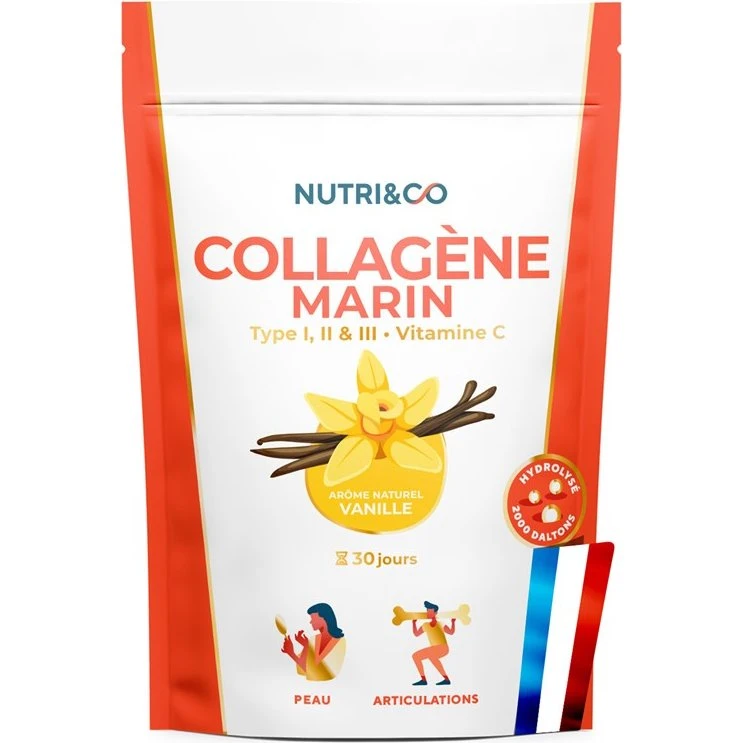 Nutri&Co Collagène Marin Type I, II, III + Vitamine C 180g Goût Neutre