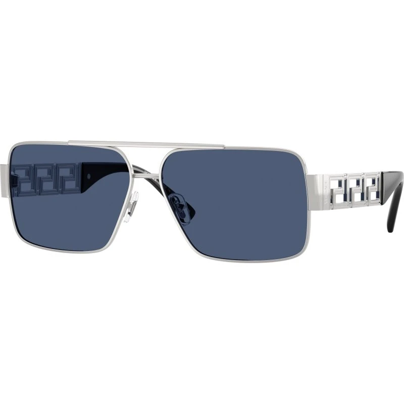 Versace Homme VE2290 Lunettes de Soleil Carrées Argent et Bleu