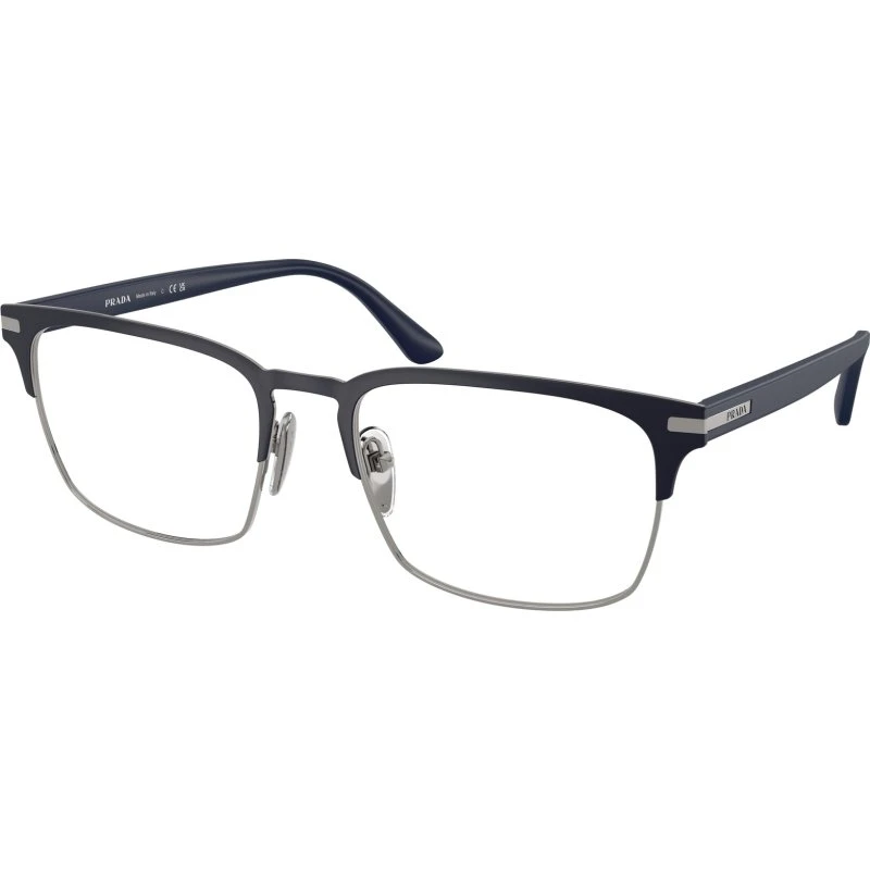 Prada Homme PR 58ZV 02N1O1 Montures Optiques Carrées en Acier Bleu