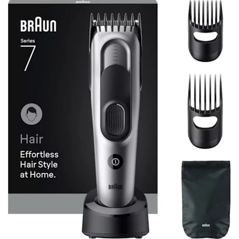 Braun HC7590 Tondeuse à Cheveux Rechargeable Noir Argent