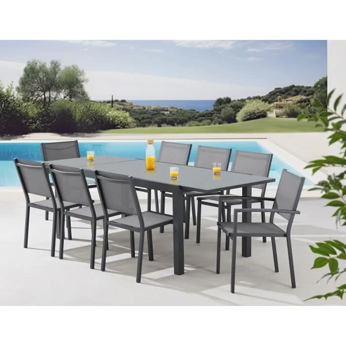 ENSBORACAY Ensemble Repas Jardin 6-8 Pers Gris