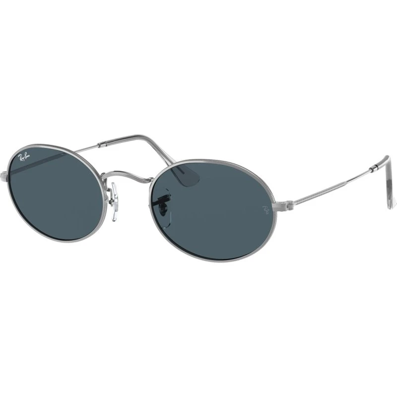 Ray-Ban RB3547 Lunettes de Soleil Ovales Métal Argent et Bleu