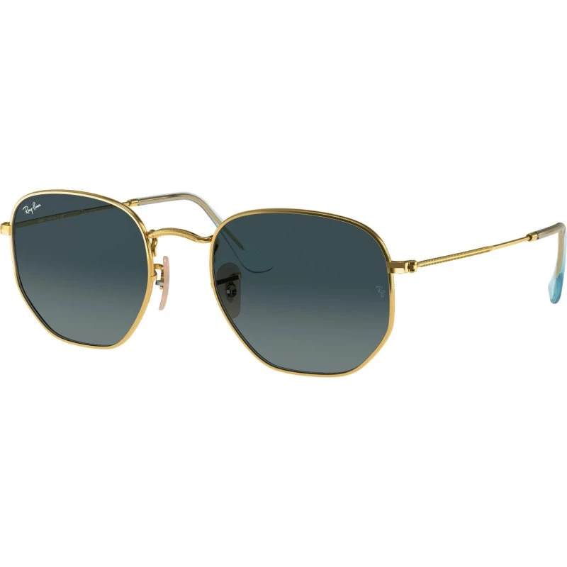 Ray-Ban RB3548N Lunettes de Soleil Hexagonales Or et Bleu