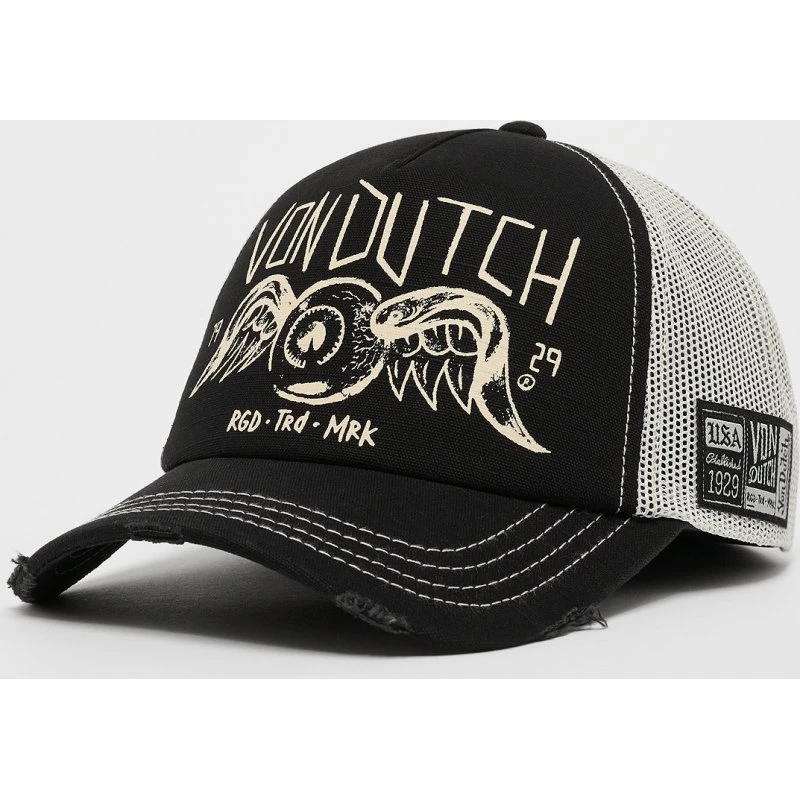 Von Dutch Casquette Trucker Snapback Noire Effet Usé