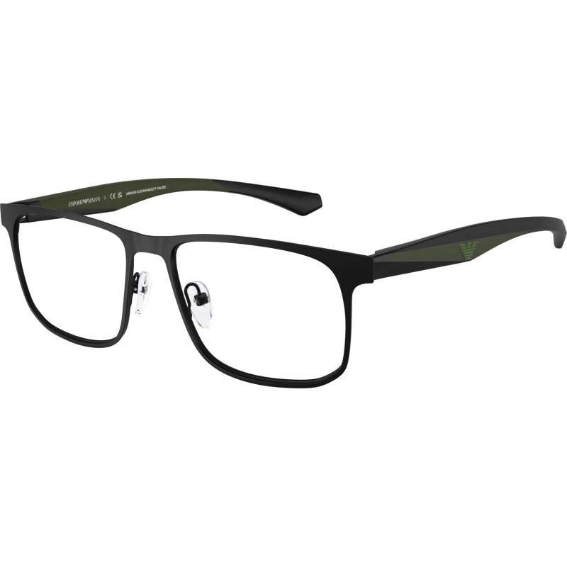 Emporio Armani EA1163 3001 - Montures Optiques Carrées en Métal Noir