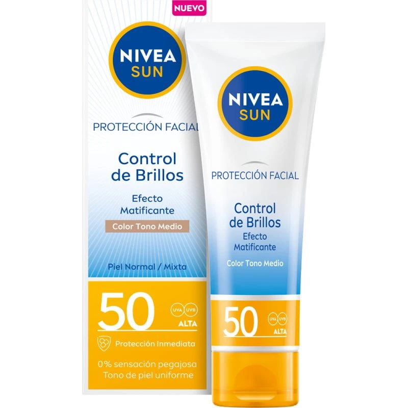 NIVEA Sun Protection Faciale Anti-Brillance avec Teinte Moyenne SPF50