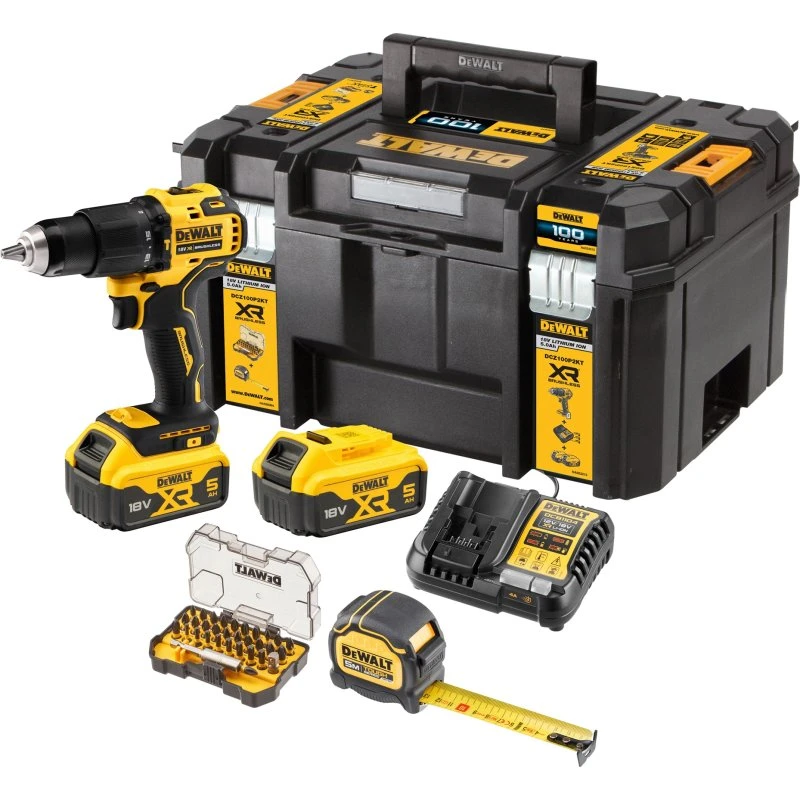 DeWalt Perceuse à percussion 18V DCZ100P2KT avec 2 batteries 5,0Ah