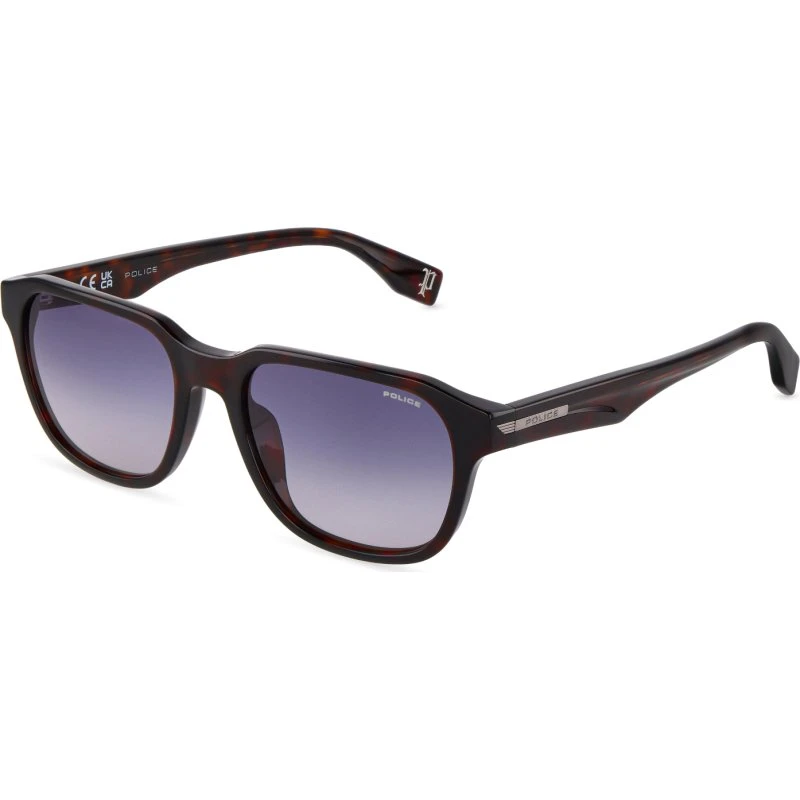 Police SPLU67 NERVE Lunettes de soleil Carrées en Acétate - Havane/Bleu