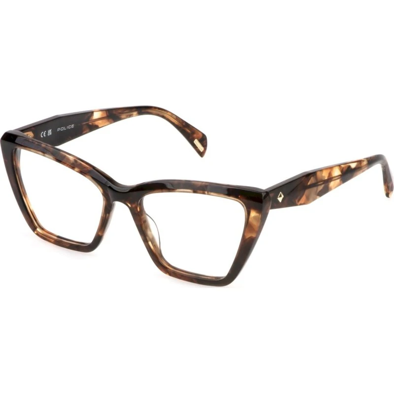 Police VPLP52 GEM Lunettes Optiques Carrées en Acétate Havane Femme