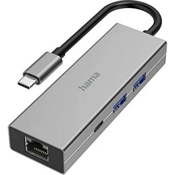 HAMA Hub USB-C 4 ports avec LAN - Aluminium