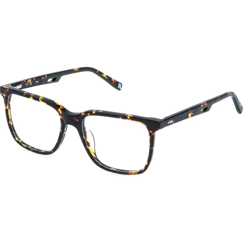 Fila Homme VFIA92 779Y - Montures Optiques Carrées en Acétate Havane