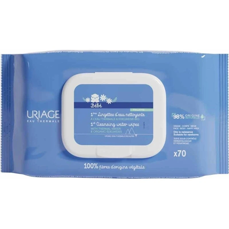 Uriage Bébé 1ères Lingettes d'Eau Nettoyante - 70 pièces