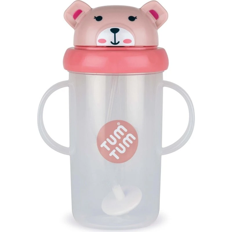 Ourson Rose - Tasse anti-fuite 300 ml avec paille lestée