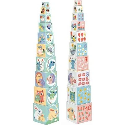 Djeco BabyBloki Pyramide 10 Cubes Cigogne - Pastel