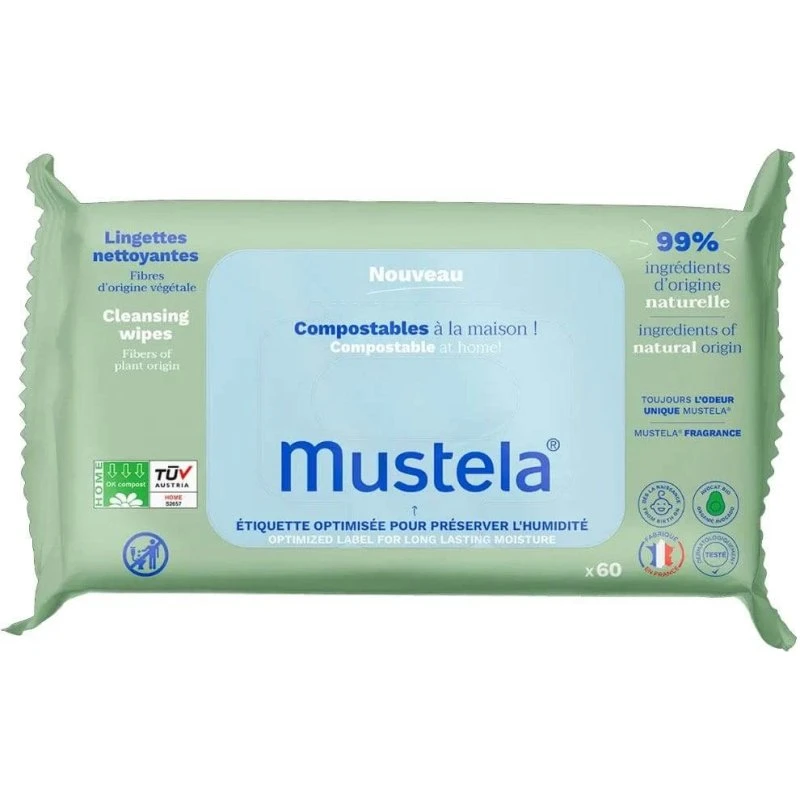 Mustela Lingettes Nettoyantes Compostables Parfumées x60