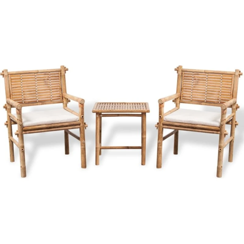 vidaXL Mobilier de bistro 3 pcs Bambou avec coussins