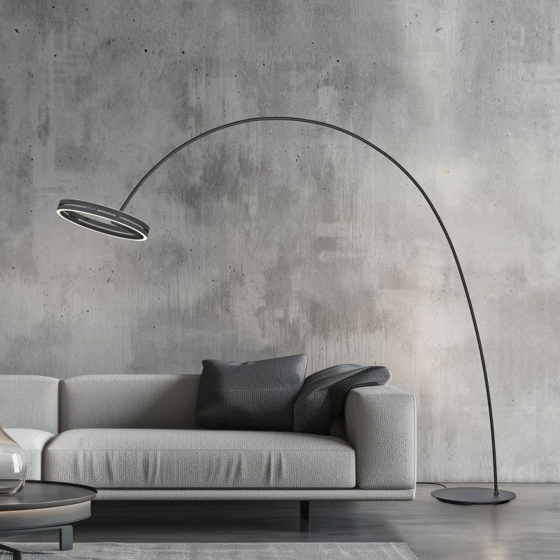 Lampe sur pied LED Loop-Bow noire, portée 290 cm, CCT PURE