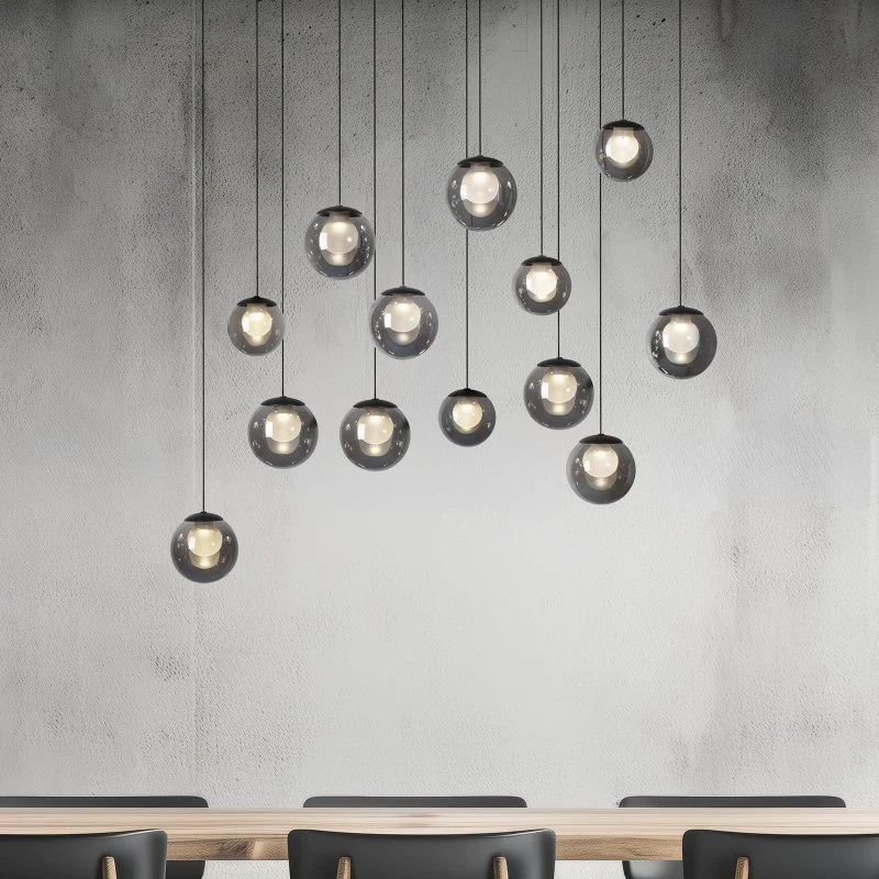 PURE Suspension LED Popup - Gris/Gris fumé - 100 cm - 13 ampoules