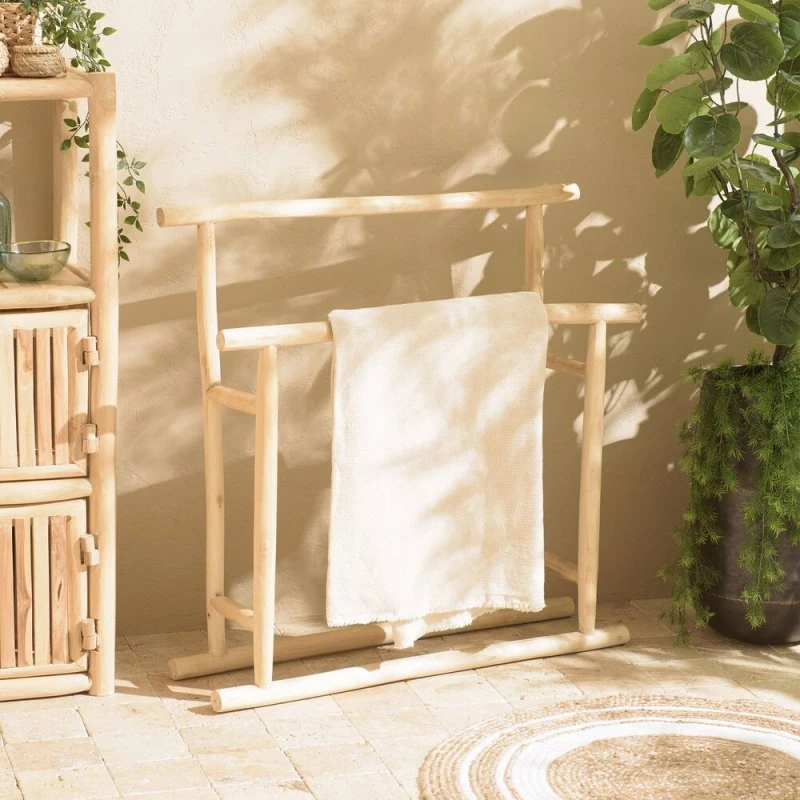 NITA Porte-serviettes double portant teck naturel 90x25x90 cm