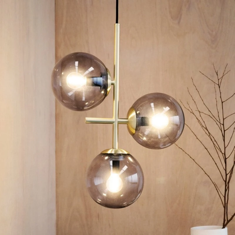Dyberg Larsen Como Suspension 3 Lampes Laiton et Verre Fumée