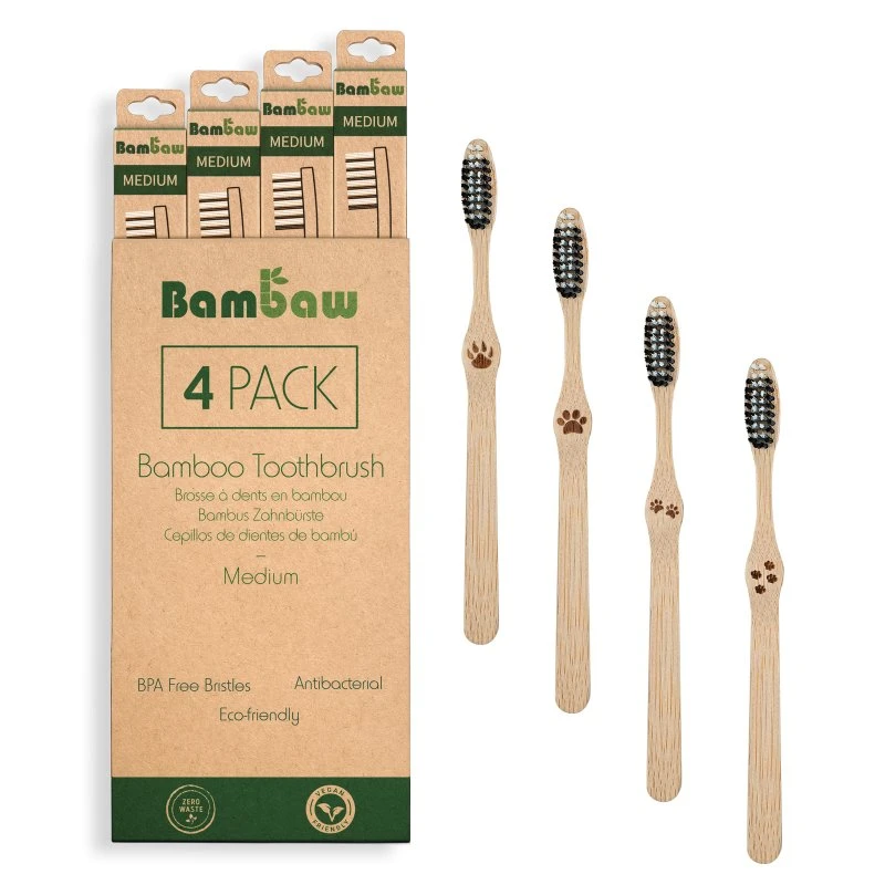 Bambaw Brosse à Dents en Bambou Moyen x4