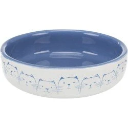 Trixie Gamelle Céramique Plate 300 mL Bleu et Blanc pour Chat à Museau Court