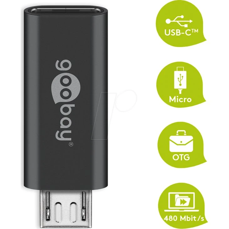 Goobay Adaptateur USB-C vers micro-USB, noir