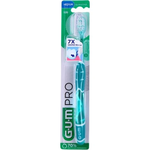 GUM PRO Brosse à Dents Medium Trio 528 - Bleu/Rose/Vert