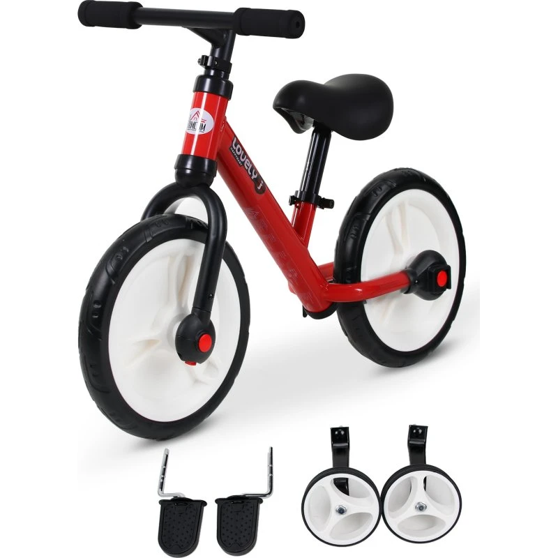HOMCOM Vélo Enfant 2 en 1 Roues 12" Selle Réglable Rouge