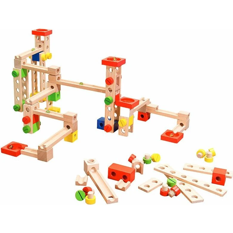Playtastic Circuit à billes en bois 50 pièces (5 billes)