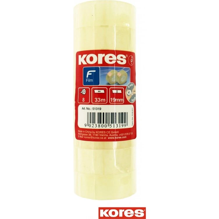 Kores - Ruban Adhésif Transparent 19 mm x 33 m (8 Rouleaux)