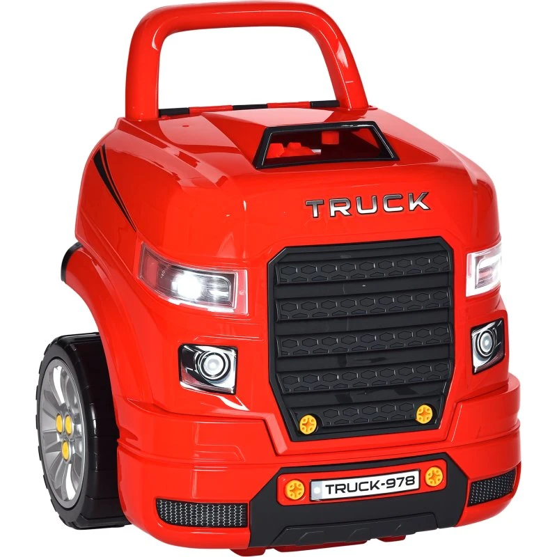 HOMCOM Camion mécano 2 en 1 rouge - 61 pièces