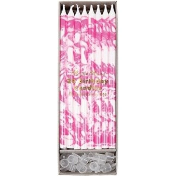 Meri Meri - Lot de 24 bougies marbrées roses fluo