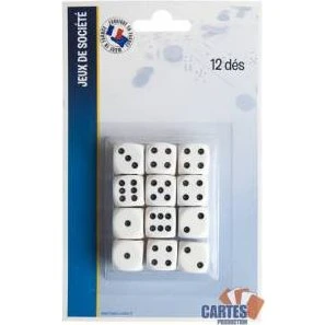 F.CARTES 12 Dés à jouer 18 mm blancs points noirs