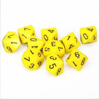 Chessex Set de 10 Dés D10 Opaque Jaune/Noir