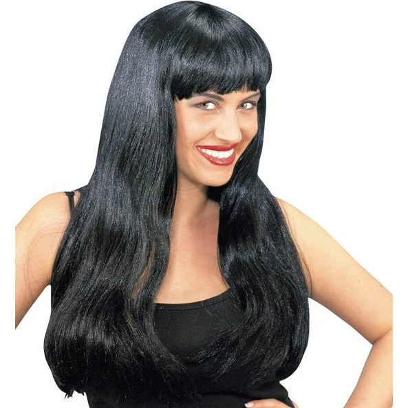 Perruque Brune à Frange Longue - Cheveux Synthétiques