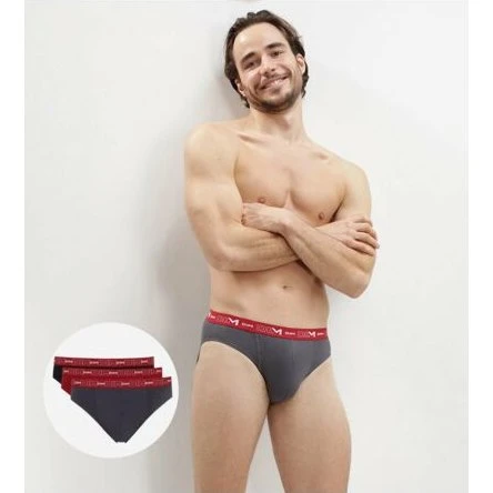 DIM Lot de 3 Slips Homme Stretch Gris, Rouge Chili, Noir