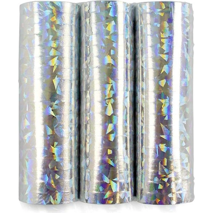 3 Rouleaux Serpentin Holographique Argent 4M