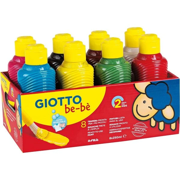 Giotto Be-Bè Gouache 8x250 ml - Couleurs Assorties