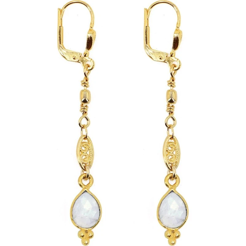 Thalia - Boucles d'oreilles longues dorées à pierres naturelles