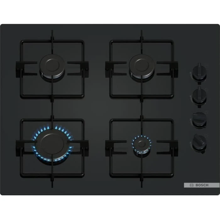 BOSCH POP6B6K30 - Table de cuisson à gaz 4 foyers verre noir 60 cm