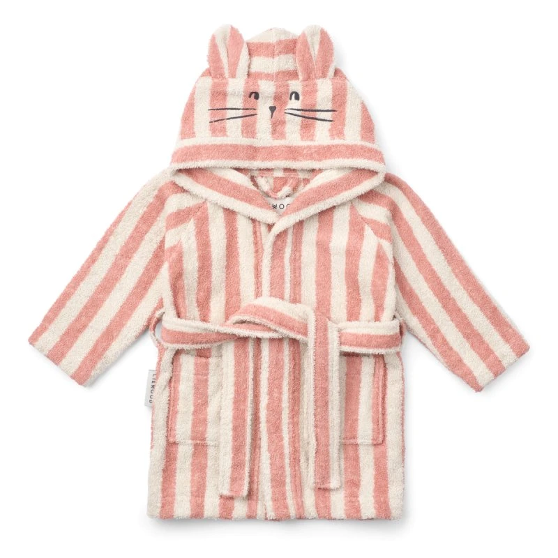 Lily Bear Peignoir Éponge Bio Rayures Corail/Blush