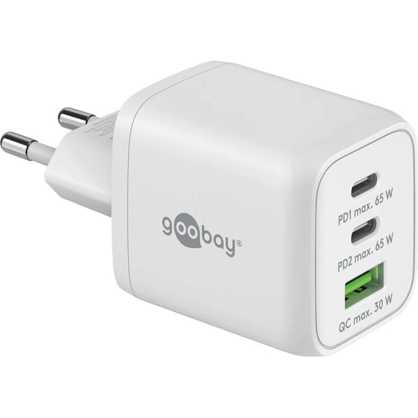 Goobay Chargeur 65 W Nano USB-C PD 2x USB-C 1x USB-A Blanc