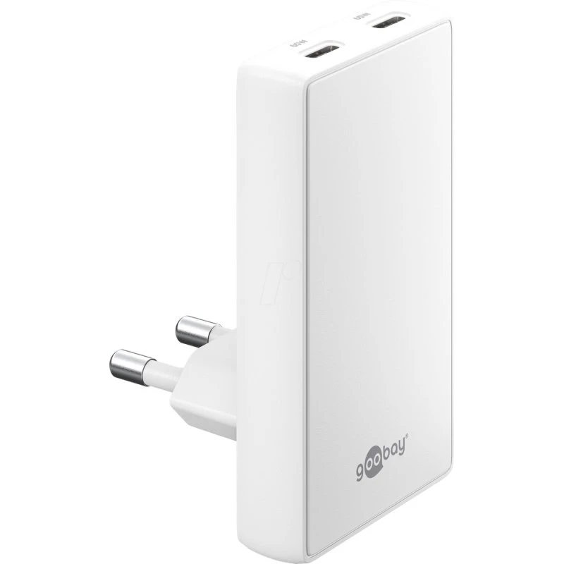 GOOBAY Chargeur USB-C 65 W, 2x USB-C PD, plat à 90°, blanc