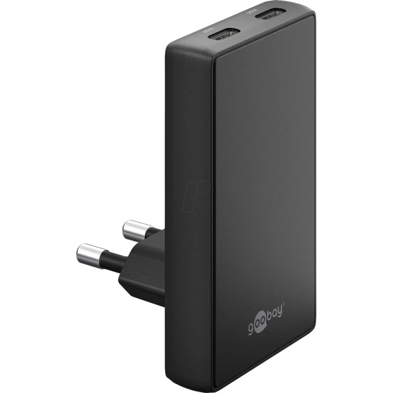 GOOBAY Chargeur USB-C 65 W, 2x USB-C PD, 90°, plat, noir
