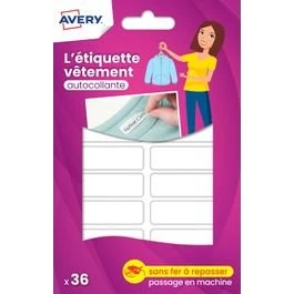 Avery Étiquettes vêtements autocollantes blanches 45x13mm (lot de 36)