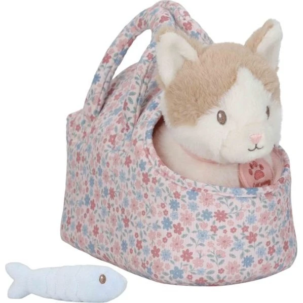 Marley - Peluche chat avec sac de transport fleuri